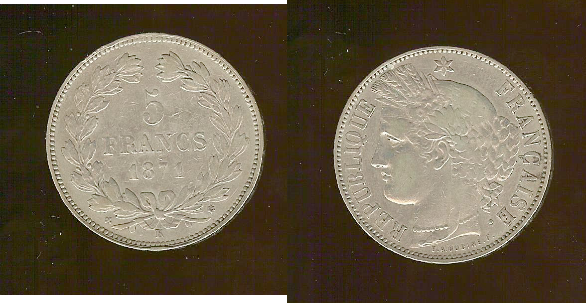 5 francs Cérès, sans légende 1871 Bordeaux TTB-